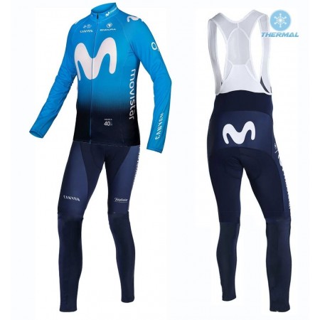 Completo Maglia ML + Pantaloncino con bretelle ML 2019 Movistar Team Winter Invernale N001
